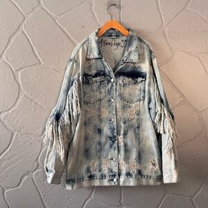 ✨ ONE OF A KIND Handmade Distressed Fringe Denim Jacket Oversized Bleach Dyed